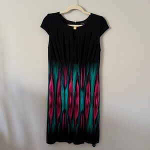 Tahari Black Dress with Pink and Green Accents